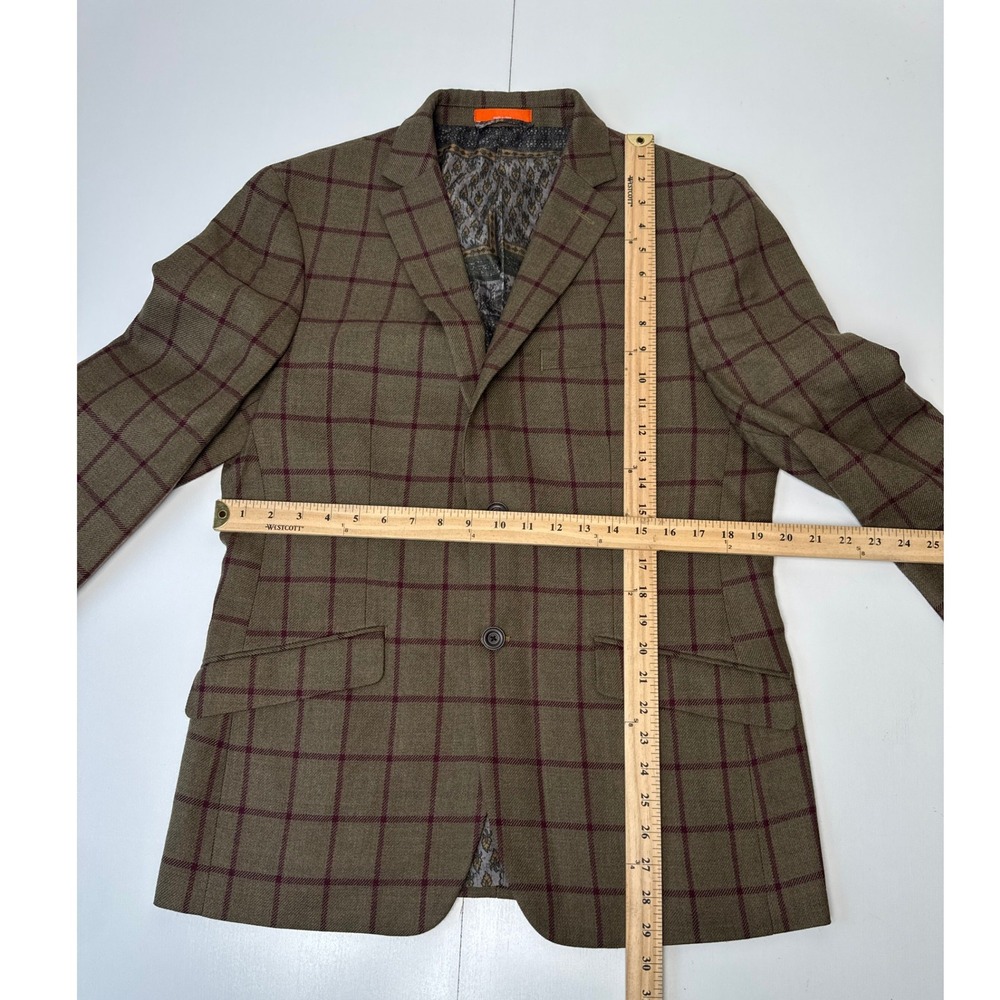 Tallia Rothmans New York Mens 40R Wool Blazer Olive Green Burgundy Plaid Jacket - Picture 3 of 10